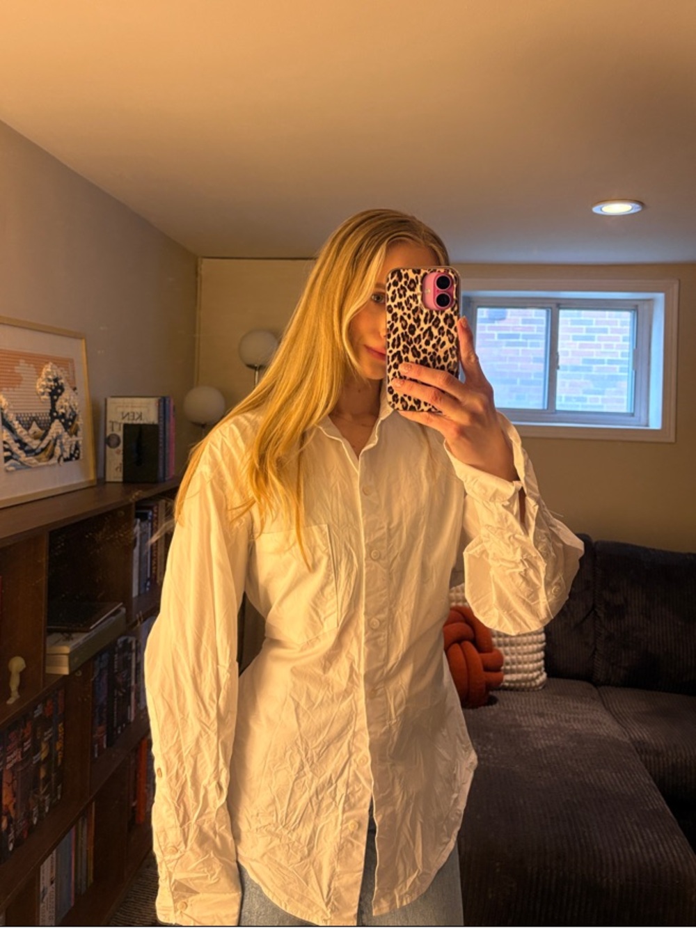 Corset Back Waist Sinch White Button-Up Shirt